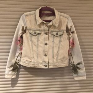 Girls denim & knit long sleeve button front jacket washed out faded blue! M10/12